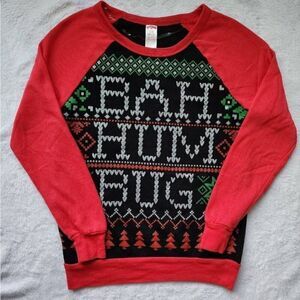 Holiday Time Junior Womens Bah Humbug Ugly Christmas Sweater